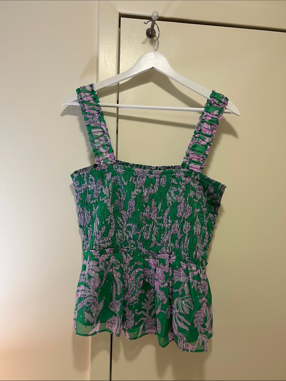 Lilly Pulitzer Green & Lavender Smocked Peplum Tank